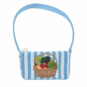 Viral TikTok Vegetable Basket Beaded Bag NWT Farmers Market Stripes